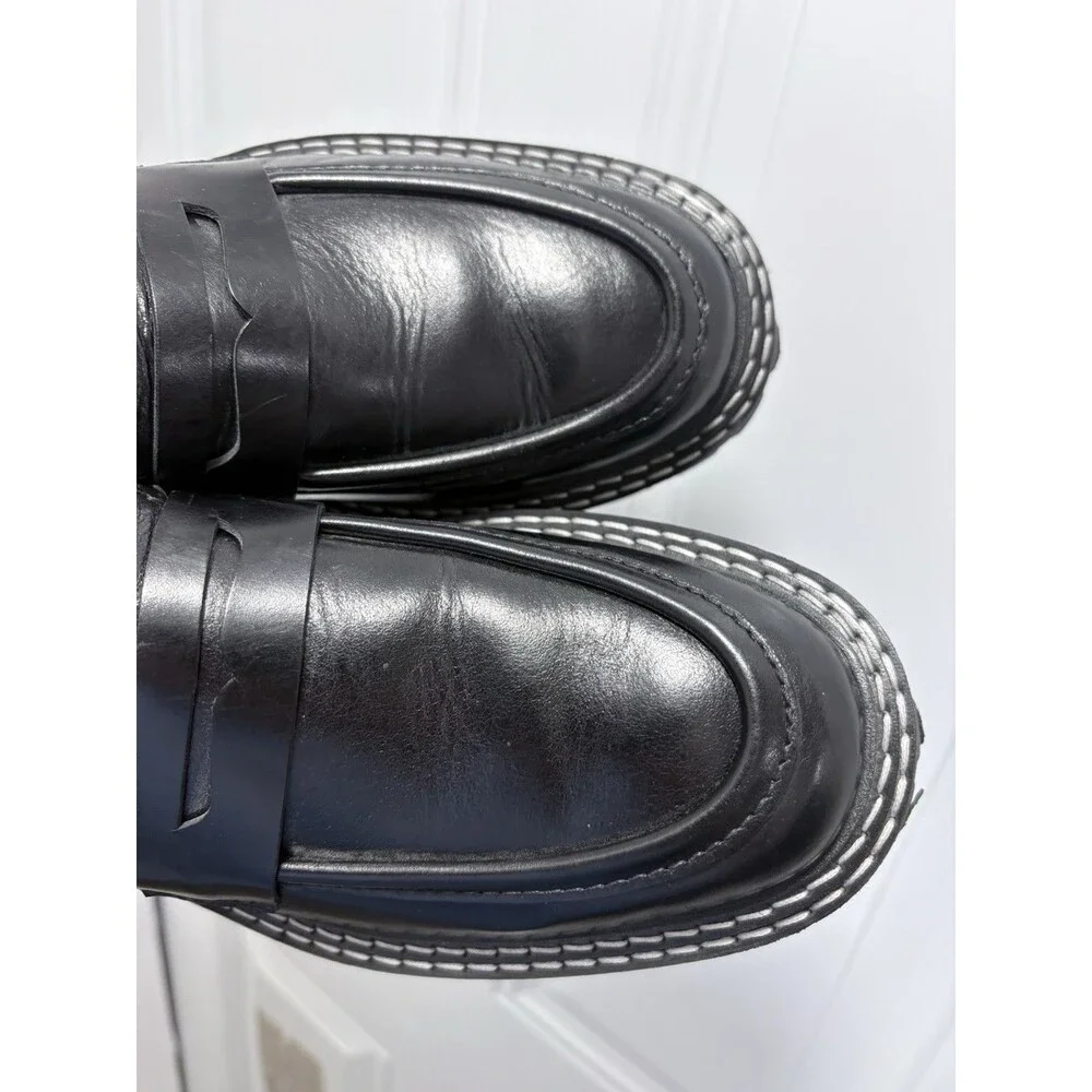 NWOB LAST Matter Black Leather Loafers Size 41 US 10 Chunky Lug Sole Shoes